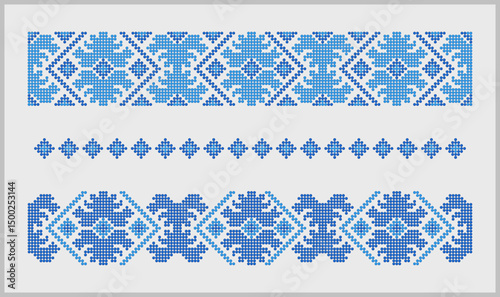 Blue colored beaded decorative traditional South Ukrainian ornament pattern