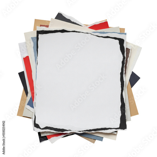 Stack of torn multicolored square papers