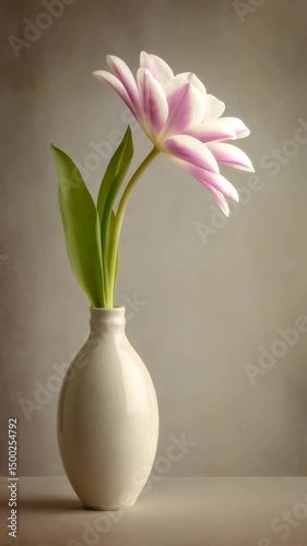 Wallpaper Mural tulip in ceramic vase, single tulip in vase composition, minimal tulip in vase decor Torontodigital.ca