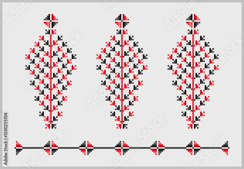 Red and black decorative traditional Ukrainian ornament pattern with modern gradient art style