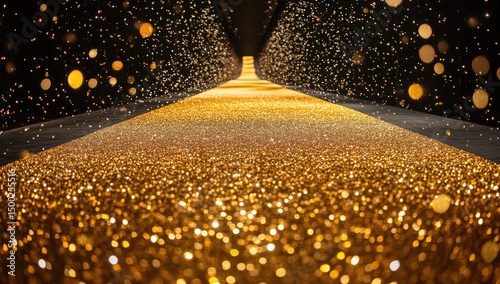 Golden pathway through a dark tunnel with glitter