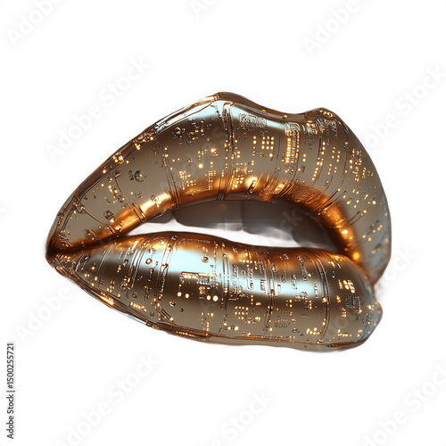 Golden lips technology digital art futuristic design high resolution image on transparent background