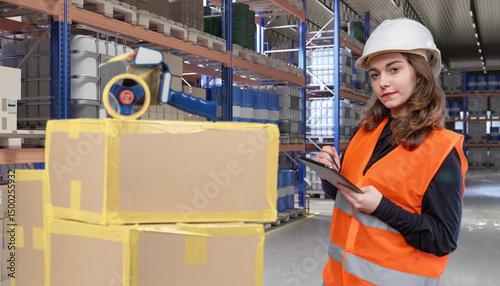 Female warehouse worker in ...