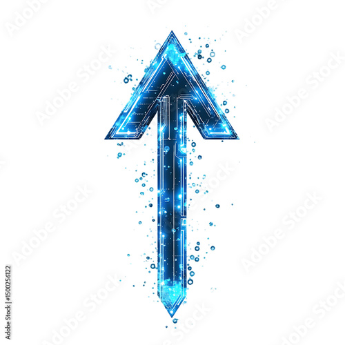 Futuristic Arrow with Digital Precision in Electric Blue Isolated on Transparent Background