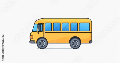 Side view of a yellow school bus, outlined in thin lines, simple style