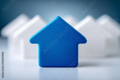 Blue house standout amidst white houses: real estate and investment concept