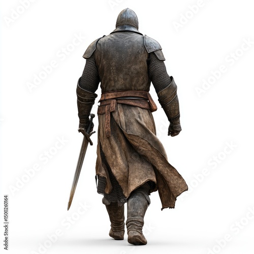 Medieval warrior, back view, walking away