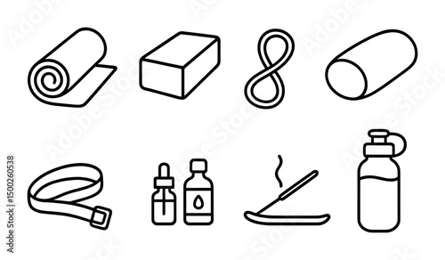 Yoga and fitness outline icons set – yoga, wellness, exercise symbols