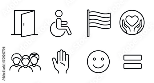 Diversity and inclusion line icons set – outline, equality, community symbols