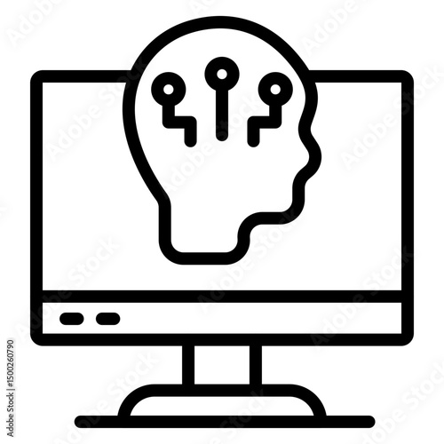 Mind-Controlled Computing Vector Line Icon Design