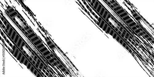 Tire trace track. Abstract wheels braking distances, tread silhouettes brushes. Isolated car or motorcycles vector trails. Tire vehicle, road track rubber, transportation texture illustration