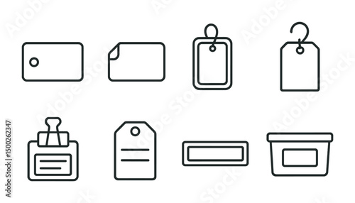Office supplies outline icons set – linear, stationery essentials, workplace tools