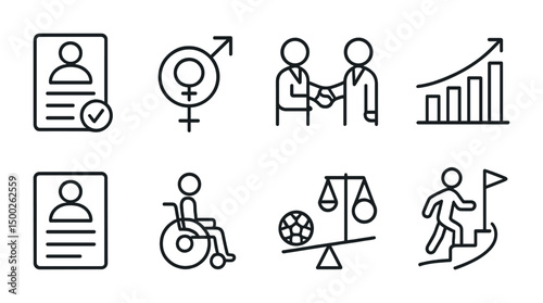 Business and success icons set – outline, line, achievement and growth symbols