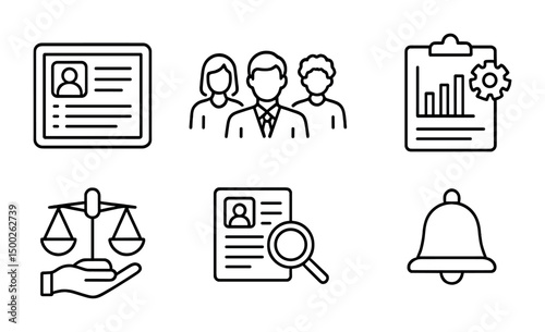 Business and office outline icons set – linear, flat, workplace symbols