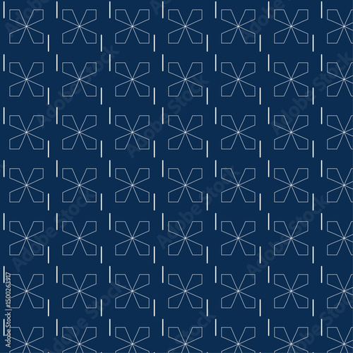 Dynamic Dark Blue Pattern with Floral Motifs and Vertical Lines