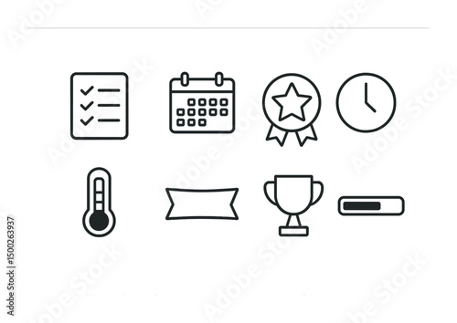 Project management linear icons set – outline, checklist, planning symbols