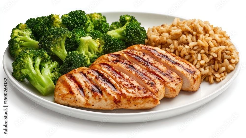Grilled Chicken Breast with Broccoli and Rice; Healthy Meal; Restaurant Style Grilled Chicken Breast with Broccoli and Rice; Healthy Meal; Restaurant Style