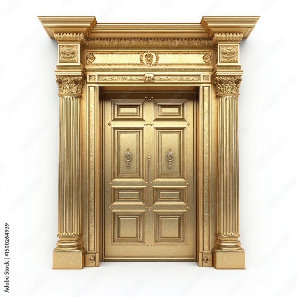 Fototapeta premium Ornate golden doorway with classical pillars and trim
