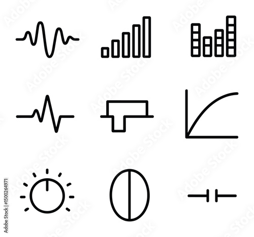 Audio Icon Grid. Outline icon set of teamwork collaboration: handshake, puzzle pieces connecting, group of people, speech bubbles,