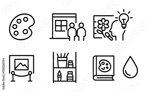 Art and creativity outline icons set – drawing, painting, artistic symbols
