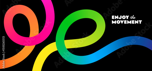 Abstract Color Line Waves on Black Background. Gradient Wave Shape Ribbon. 3D Curve Lines Pattern. Vector Rainbow Graphics Element