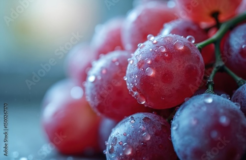 Wallpaper Mural Close-up fresh, ripe red grapes. Bunch fruit with water drops, refreshing, juicy, healthy summer snack. Ideal for food, diet, drink, juice ads. Focus on details of grapes, fresh, healthy, refreshing. Torontodigital.ca
