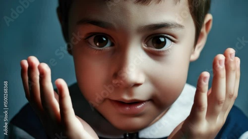 Young boy covering face with hands, feeling sad or distressed