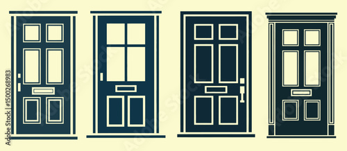 Door icon collection - Various architectural door designs for home interior and building entrance symbols