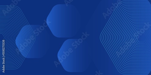 Modern abstract blue background with glowing geometric lines. Blue gradient hexagon shape design. Futuristic technology concept.