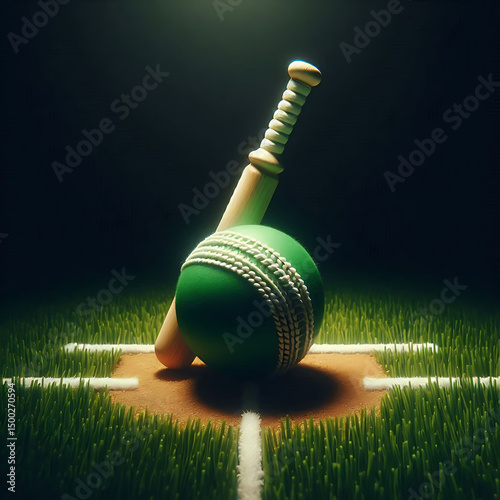 bat and ball in cricket ground illustration