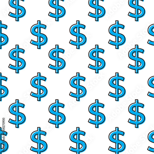 Blue dollar symbol repeat. Vector