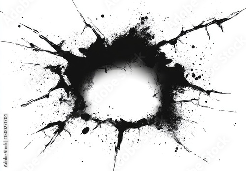 Black ink splatters radiating from a central void