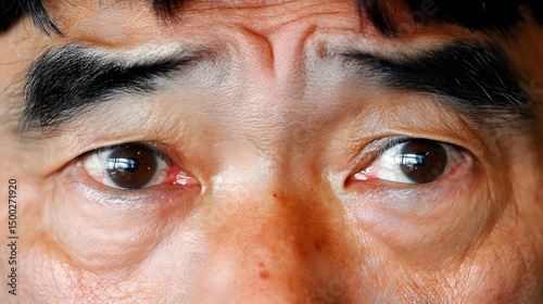 Closeup of Man's Eyes Asian Ethnicity Detailed Texture Wrinkles