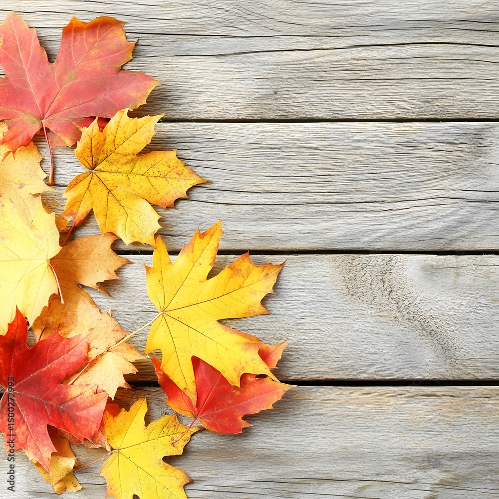 Autumn Maple Leaves on Rustic Wooden Background Autumn Maple Leaves on Rustic Wooden Background