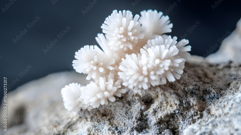 Fototapeta premium Macro Photo of White Crystal Clusters on Rock