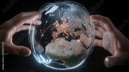 Hands holding globe with network connecting data of Tax policies, revenue systems, and financial compliance structures across global economies.
