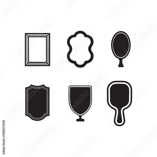 Vector Set of Decorative Frames and Mirrors.This graphic design set features various decorative frames and mirrors in simple black silhouettes.