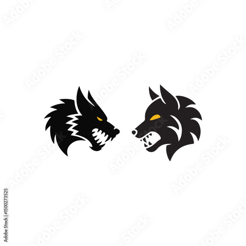 Confronting Wolves Silhouettes,Aggressive, stylized silhouettes of two wolves facing each other.
