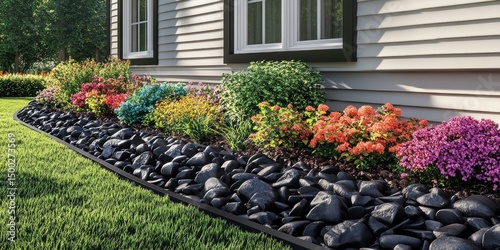 Fototapeta Naklejka Na Ścianę i Meble -  Colorful garden bed with black edging