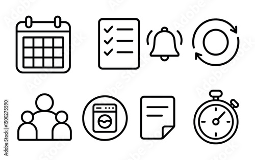 Scheduling and planning line icons set – outline, time management, productivity symbols