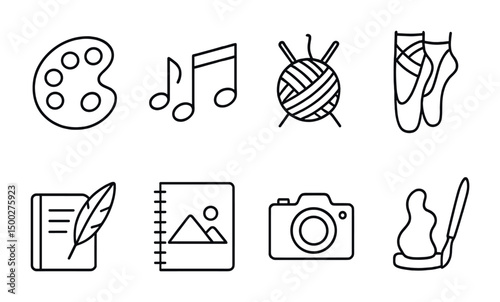 Arts and crafts line icons set – linear style, creative hobby symbols pack