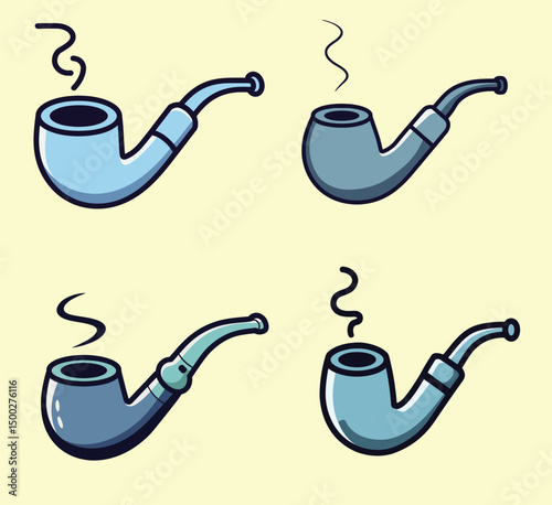 Smoking pipe icon collection - Classic tobacco pipes with smoke for vintage gentleman and traditional smoking symbols