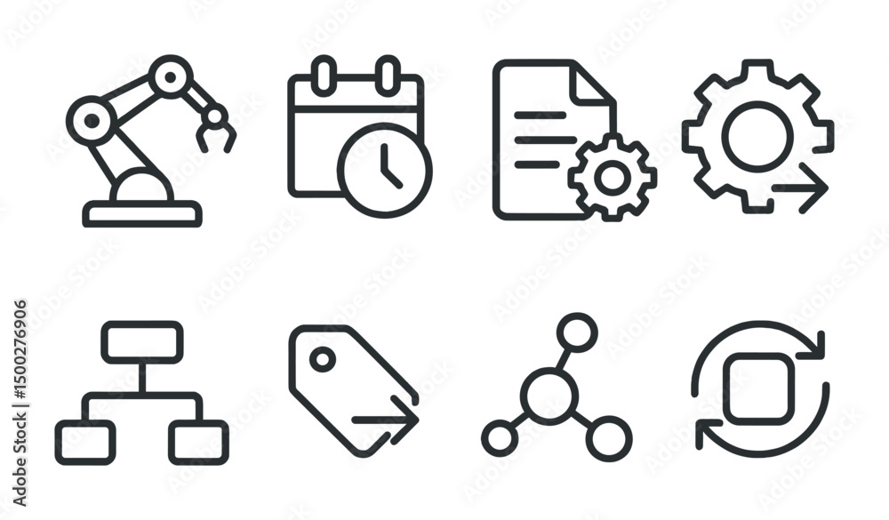 Business and productivity icons set – outline, workflow, office tools graphics Business and productivity icons set – outline, workflow, office tools graphics