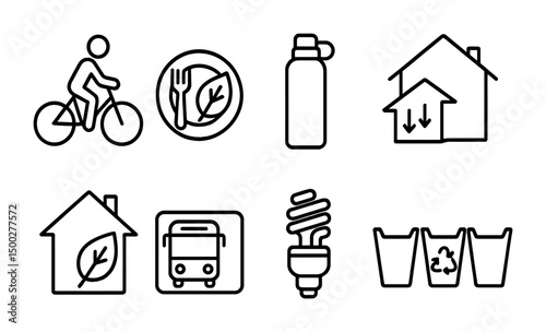 Eco-friendly lifestyle line icons set – sustainable, green, environmental symbols