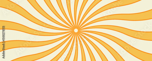Swirling radial ice cream background. Orange groovy vortex spiral twirl. Twirl sunburst psychedelic pattern. Orange lollipop texture.