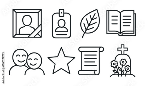 Memorial and remembrance line icons set – outline, tribute, memory symbols
