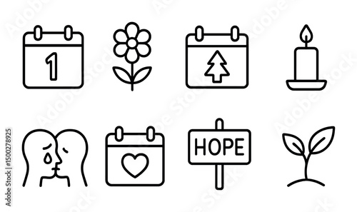 Event and love outline icons set – linear, calendar, special occasion symbols