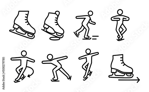 Ice skating outline icons set – linear, sport, winter activity symbols