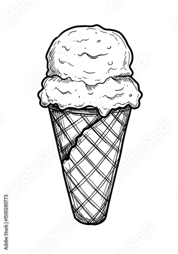Ice Cream Cone Illustration. Single scoop on top, transparent background. Sweet treat icon, dessert graphic, Cafe menu graphic 
