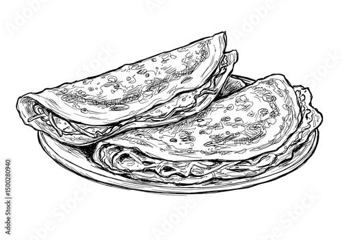 Vietnamese Pancakes Icon. Plate with traditional dish, transparent background. Asian food concept, restaurant menu element, recipe illustration